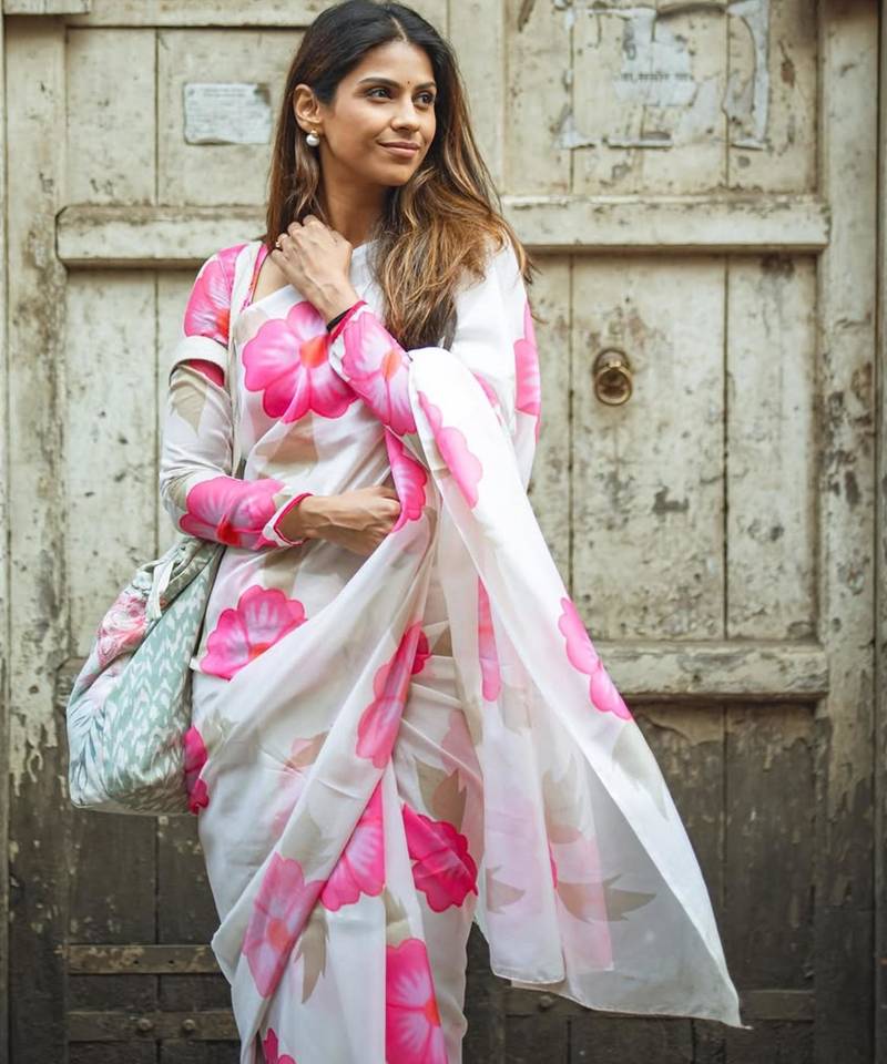 Purple painted artistic floral saree