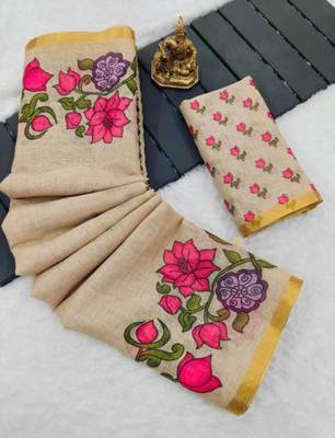 Beige embroidered floral vine saree 2