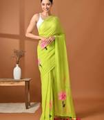 Lime green painted floral saree