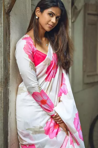 Purple painted artistic floral saree
