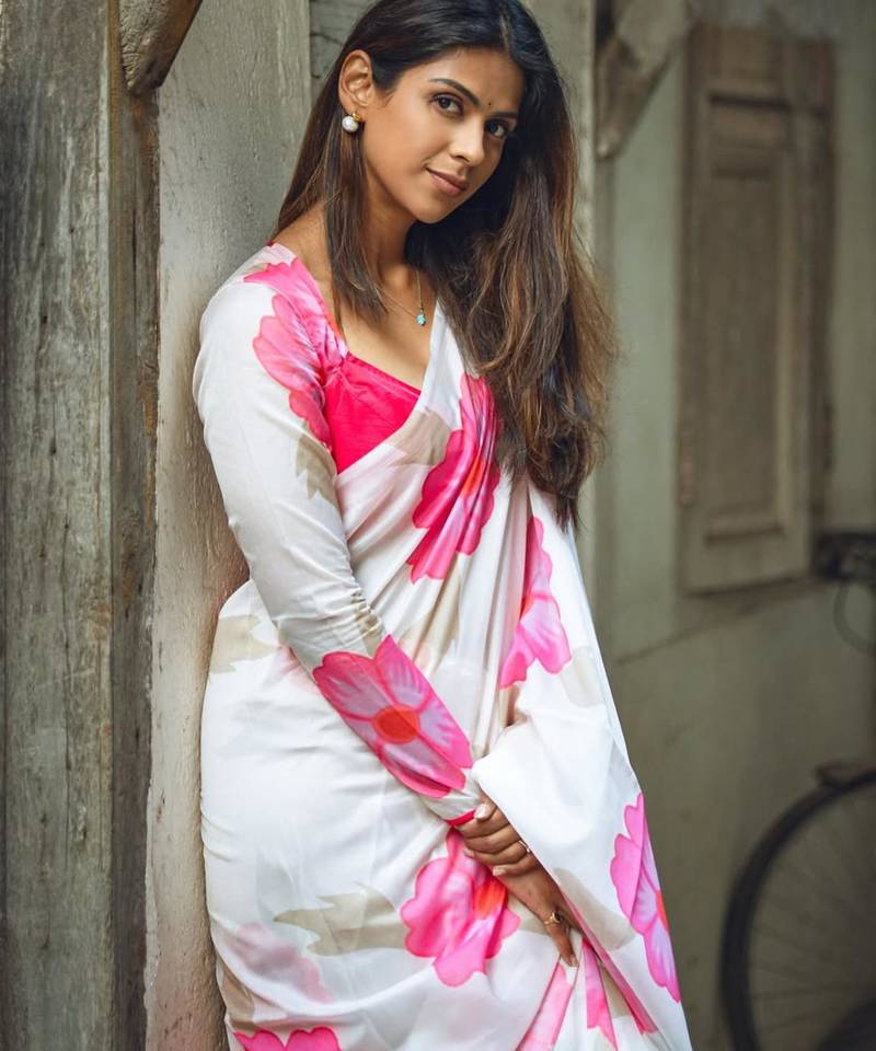 Purple painted artistic floral saree