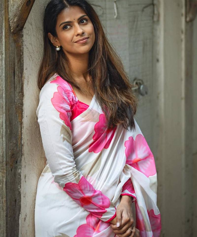 Purple painted artistic floral saree