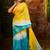 Yellow linen printed saree