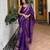 Purple linen block-print saree