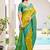 Mustard silk blend saree with teal ikat border