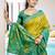 Mustard silk blend saree with teal ikat border