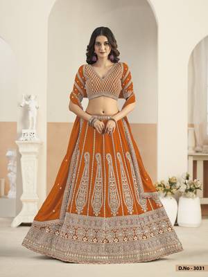 Orange Faux Georgette Lehenga Choli with sequin Work 1