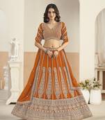 Orange Faux Georgette Semi Stitched Lehenga Choli with Sequence Work