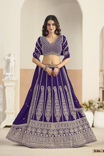 Violet Faux Georgette Semi Stitched Lehenga Choli with Sequence Work