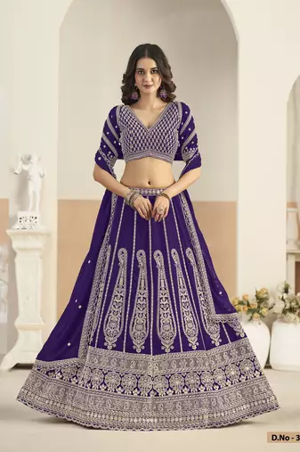 Violet Faux Georgette Semi Stitched Lehenga Choli with Sequence Work