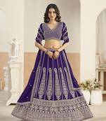 Violet Faux Georgette Semi Stitched Lehenga Choli with Sequence Work