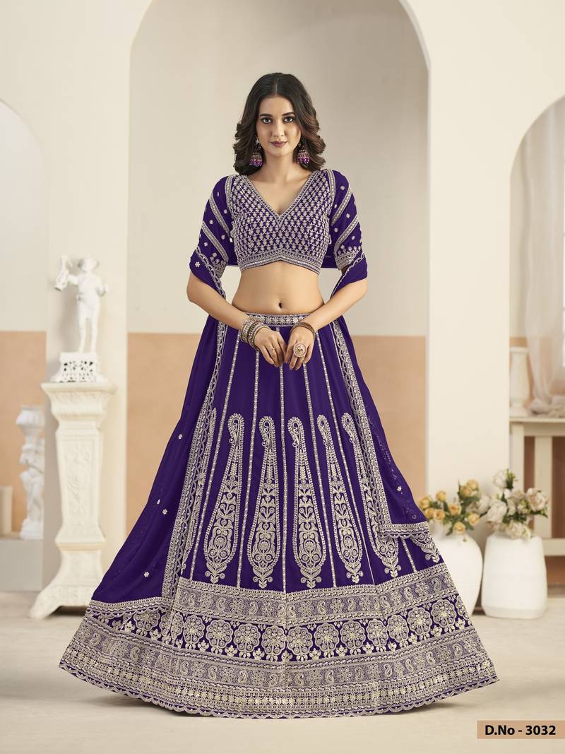 Violet Faux Georgette Semi Stitched Lehenga Choli with Sequence Work
