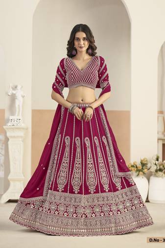 Rani Pink Faux Georgette Semi Stitched Lehenga Choli with Sequence Work