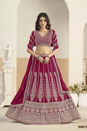 Rani Pink Faux Georgette Semi Stitched Lehenga Choli with Sequence Work