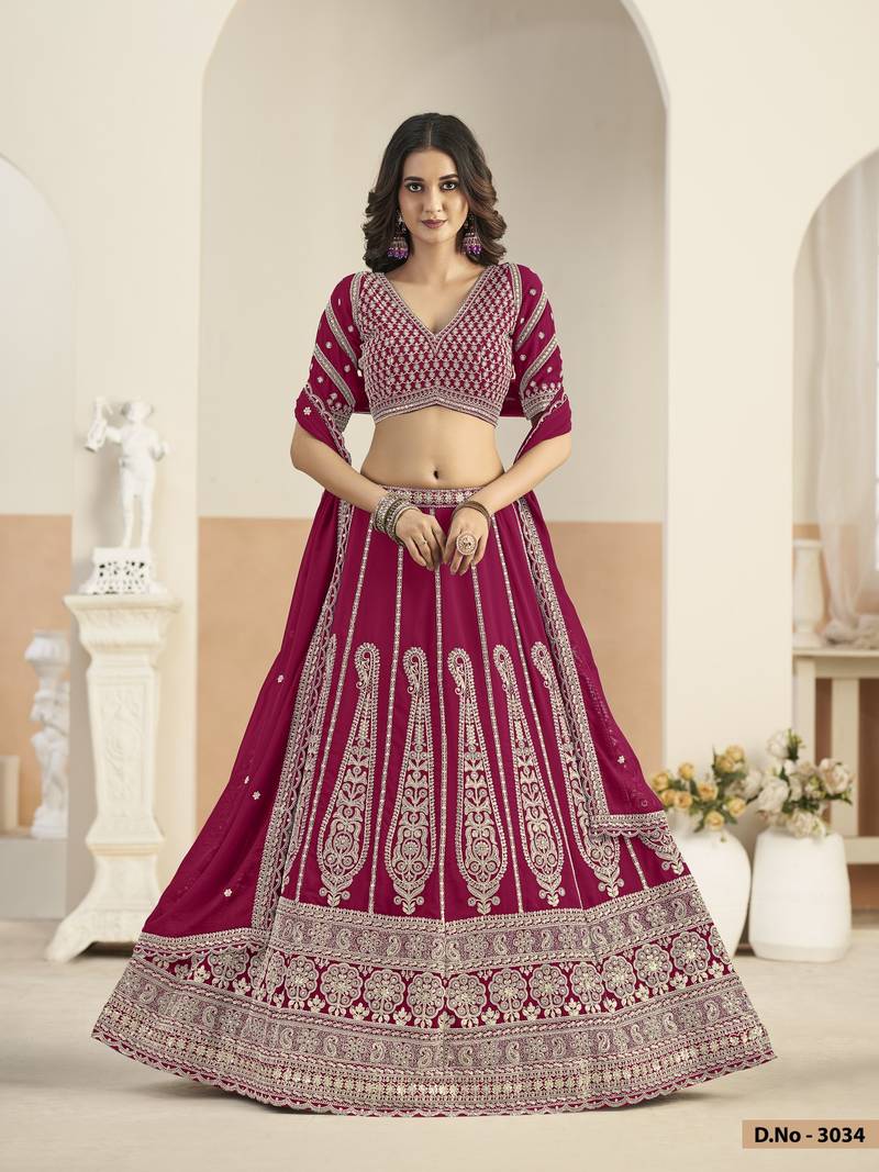 Rani Pink Faux Georgette Semi Stitched Lehenga Choli with Sequence Work