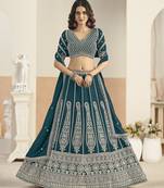 Teal Green Faux Georgette Semi Stitched Lehenga Choli with Sequence Work