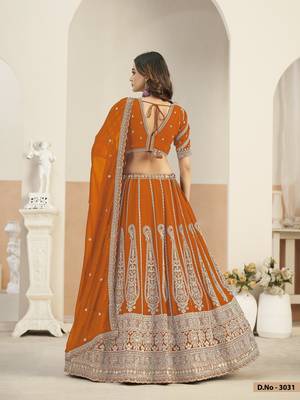 Orange Faux Georgette Lehenga Choli with sequin Work 4