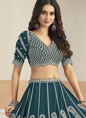 Teal Green Faux Georgette Lehenga Choli with sequin Work 2
