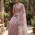 Dusty rose linen saree with silver striped pallu