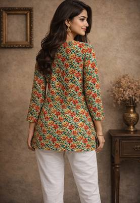  floral digital print muslin silk tunic / stylish short kurti for grilish 4