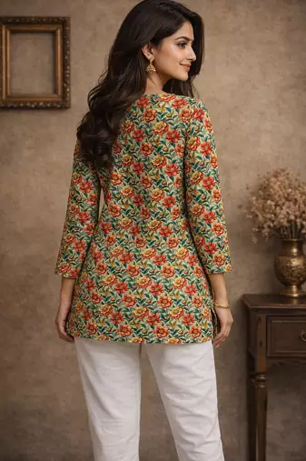  floral digital print muslin silk tunic / stylish short kurti for grilish