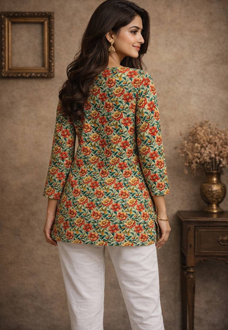 Trending floral digital print muslin silk tunic / stylish short kurti for grilish
