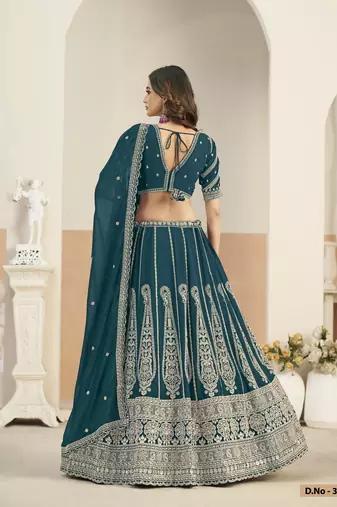 Teal Green Faux Georgette Lehenga Choli with sequin Work