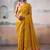 Mustard yellow silk blend saree with pink border