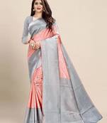 Elegant peach and silver grey silk blend saree