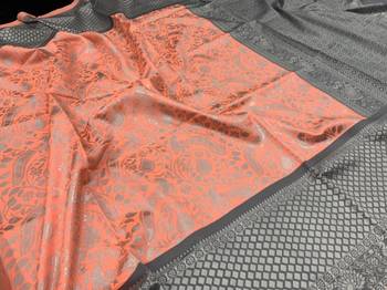 Elegant peach and silver grey silk blend saree 2