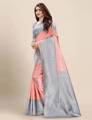 Elegant peach and silver grey silk blend saree 5