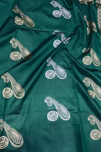 Deep forest green silk blend saree with gold zari paisley motifs