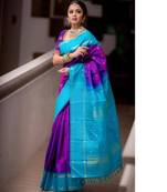 Two-tone purple and aqua blue silk blend saree