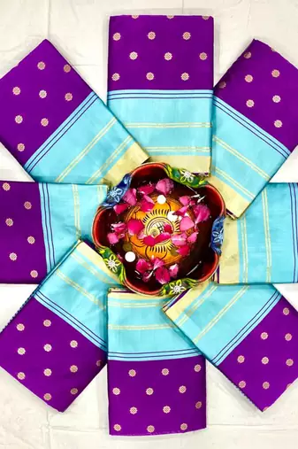 Two-tone purple and aqua blue silk blend saree