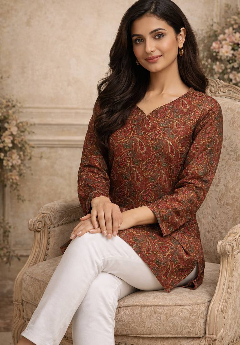 Trending floral digital print muslin silk tunic / stylish short kurti for grilish