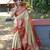 Elegant cream chevron silk blend saree with red border