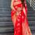 Vibrant crimson red silk blend saree with gold motifs