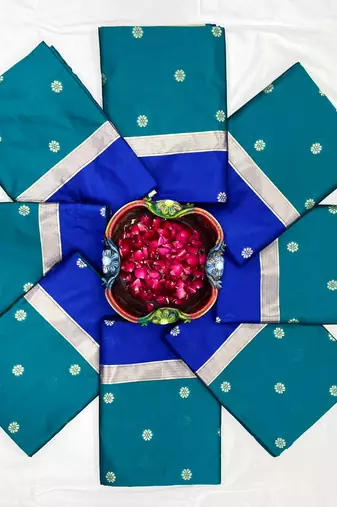 Gradient emerald green and blue silk blend saree