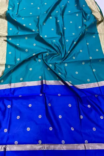 Gradient emerald green and blue silk blend saree