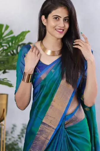 Gradient emerald green and blue silk blend saree