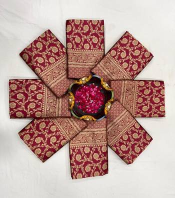 Rich burgundy silk blend saree with gold floral jaal 4