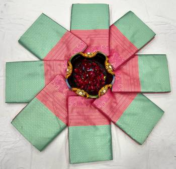 Mint green silk blend saree with vibrant magenta border 5
