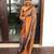 Abstract brown and white striped silk blend saree
