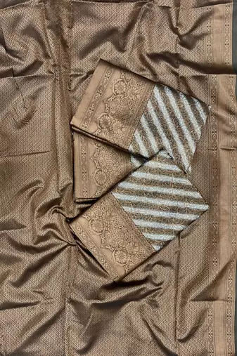 Abstract brown and white striped silk blend saree