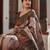 Sophisticated taupe silk blend saree with geometric border