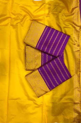 Royal purple and gold striped silk blend saree