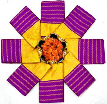 Royal purple and gold striped silk blend saree 5