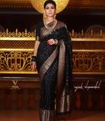 Elegant black silk blend saree with copper brocade work