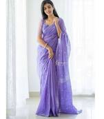 Ethereal lavender silk blend saree with delicate silver motifs