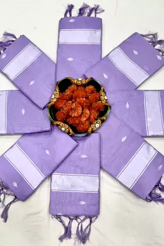 Ethereal lavender silk blend saree with delicate silver motifs
